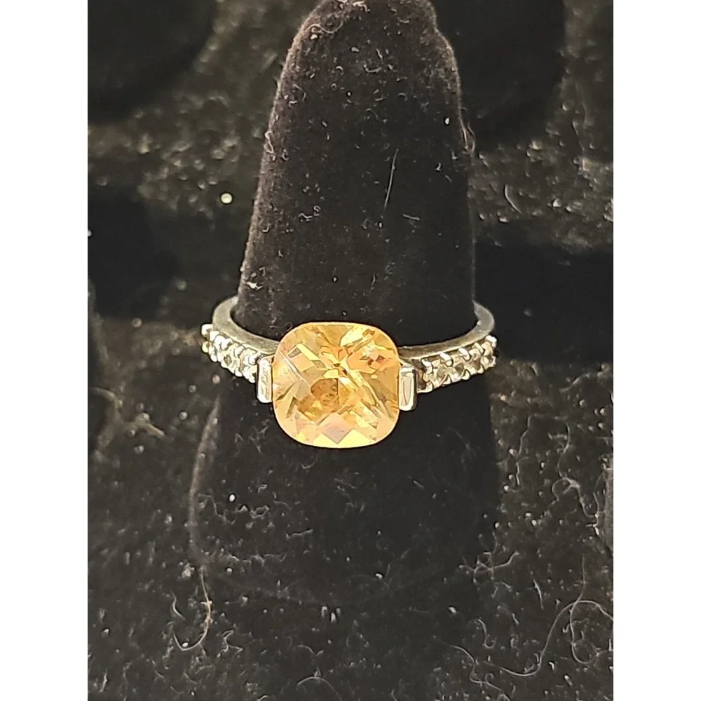 Avon Vintage Women‎ 925 Ring 3ct Peach Colored Stone Clear Accents Sz 9/3.8 Gram